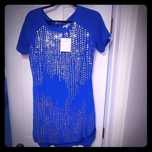Madison Marcus satin sequin hi low dress s new